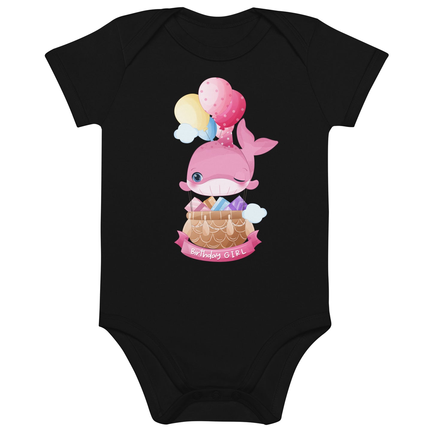 Birthday Girl Cute Whale with Cake Themed Organic cotton baby bodysuit