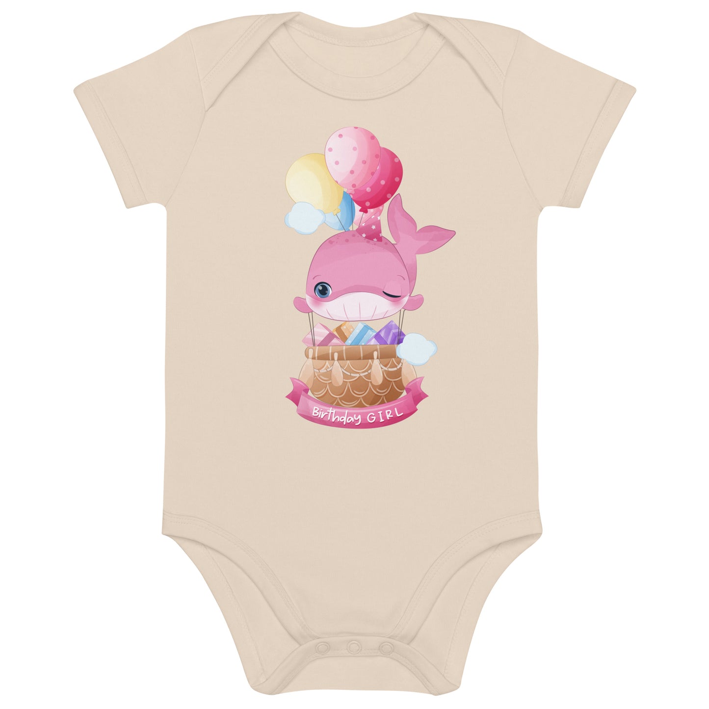 Birthday Girl Cute Whale with Cake Themed Organic cotton baby bodysuit