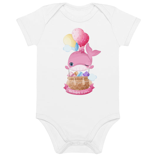 Birthday Girl Cute Whale with Cake Themed Organic cotton baby bodysuit