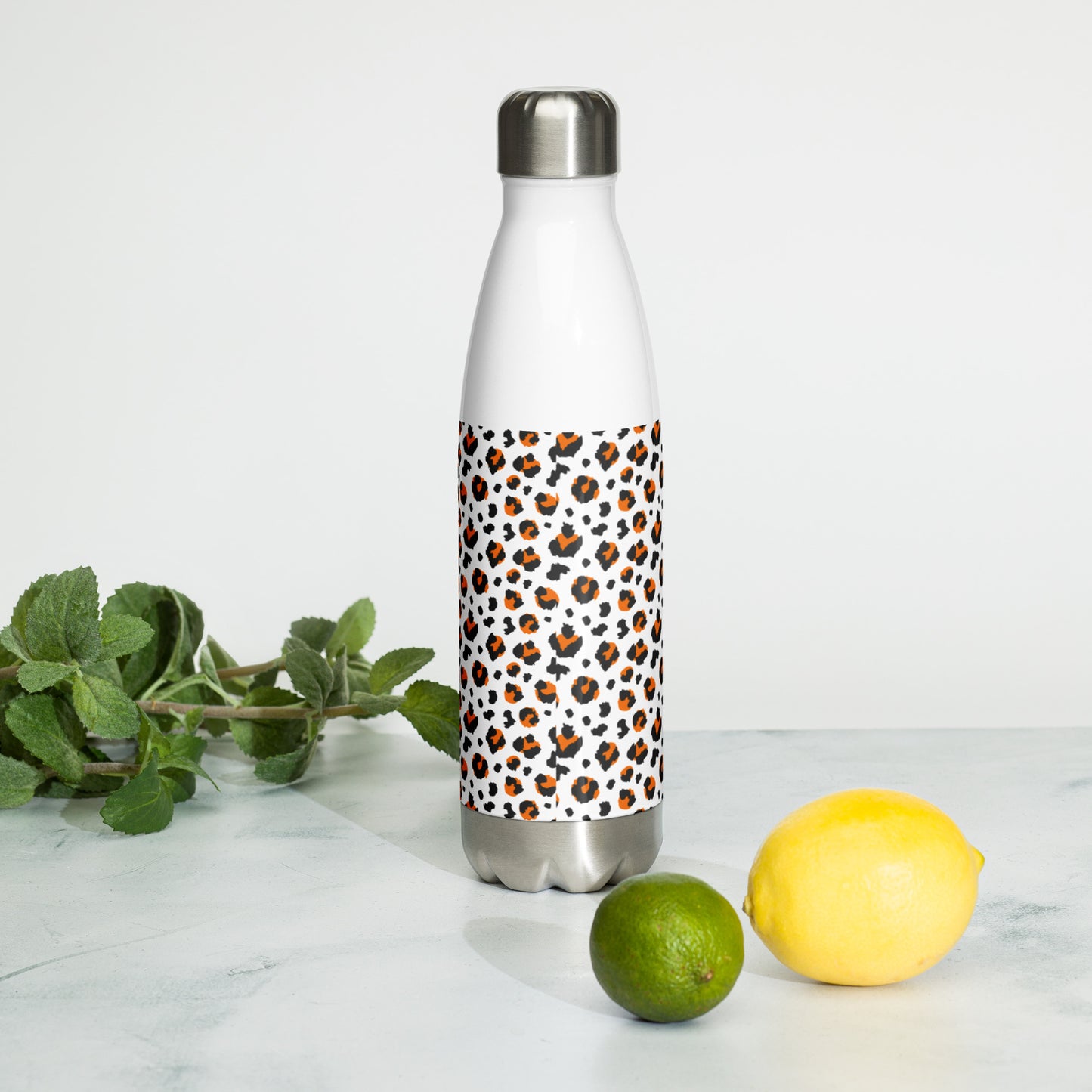 Leopard Print (Orange & Black) Stainless Steel Water Bottle