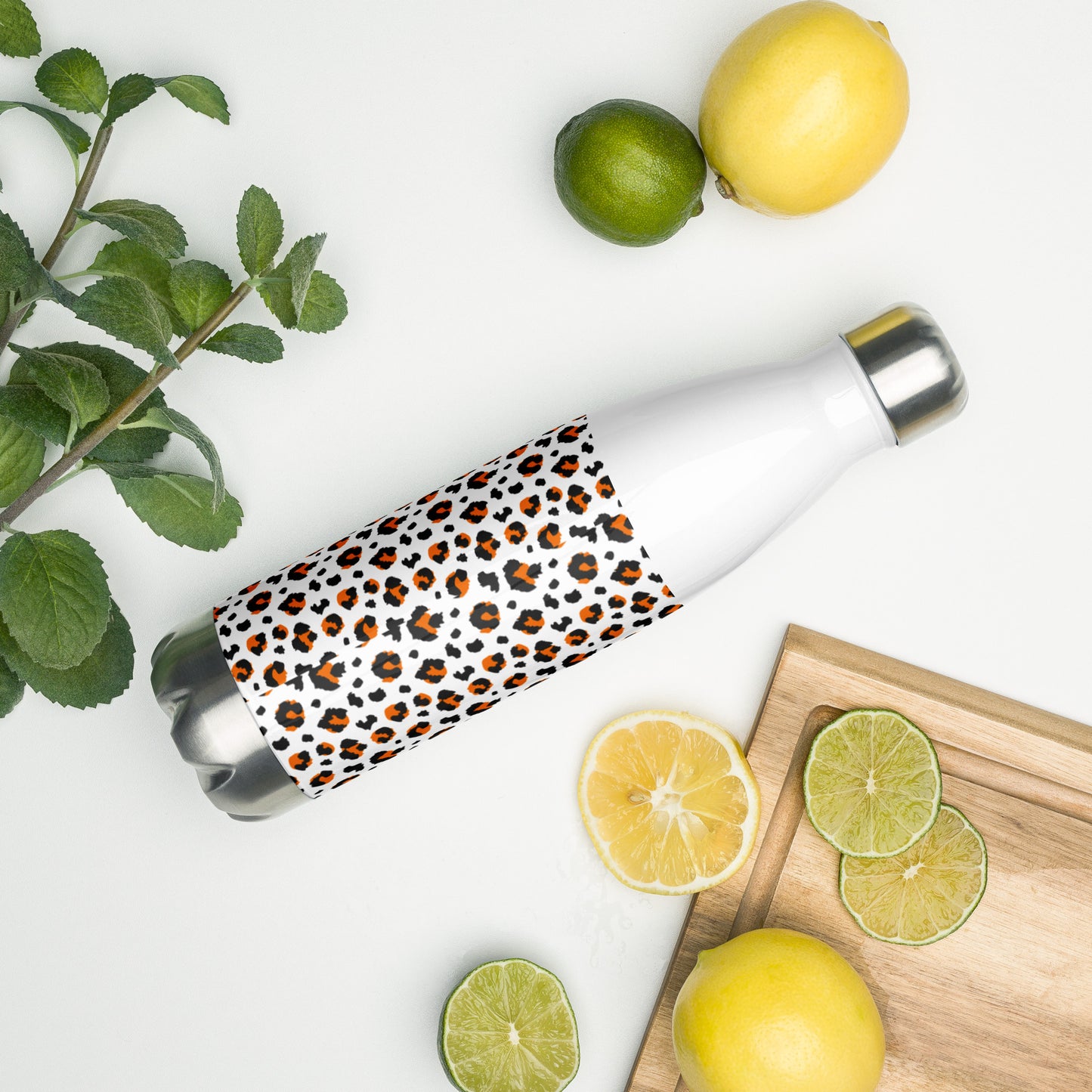 Leopard Print (Orange & Black) Stainless Steel Water Bottle