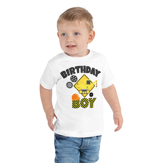 Birthday Boy Road Construction Theme Toddler Short Sleeve Tee