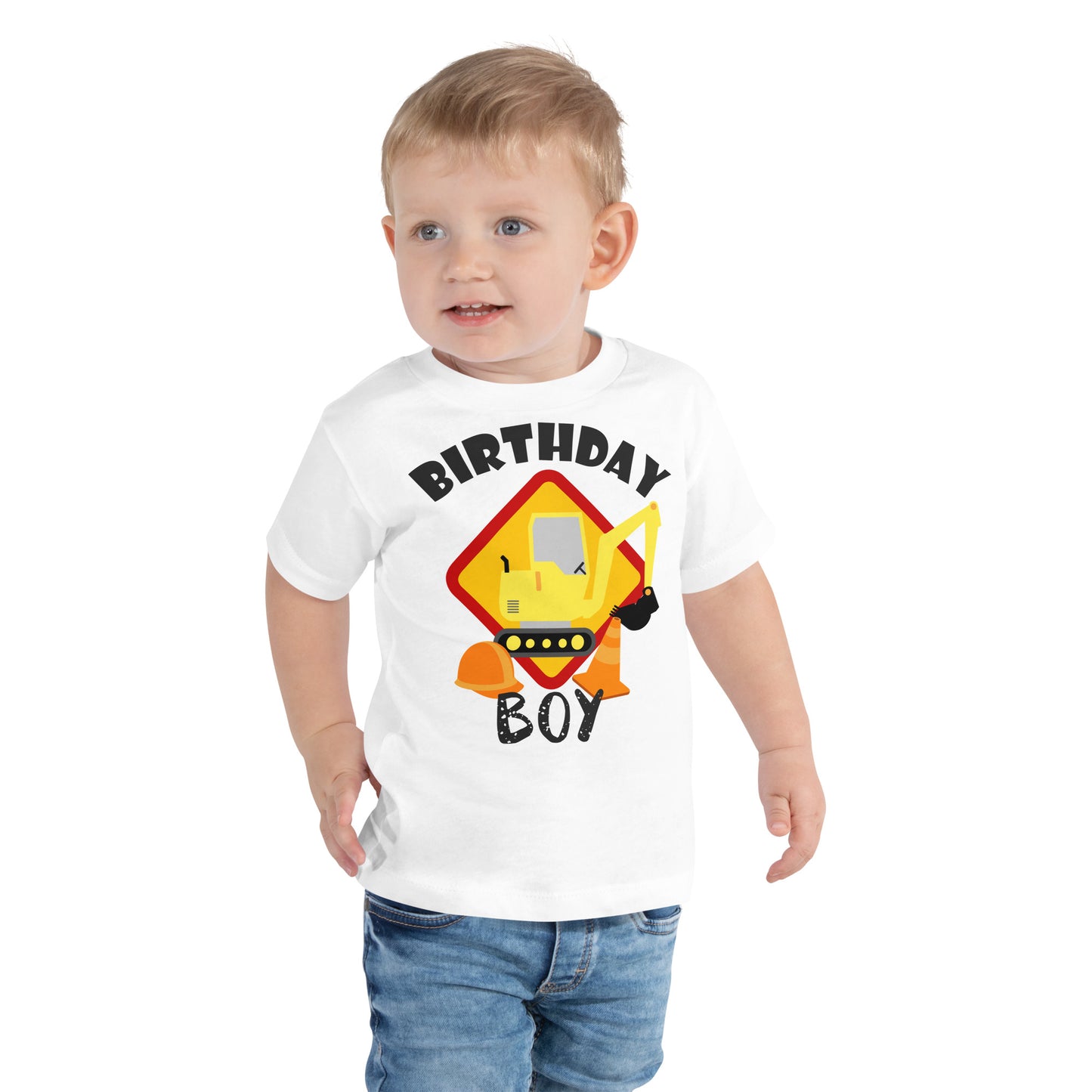 Birthday Boy Construction Themed Toddler Short Sleeve Tee