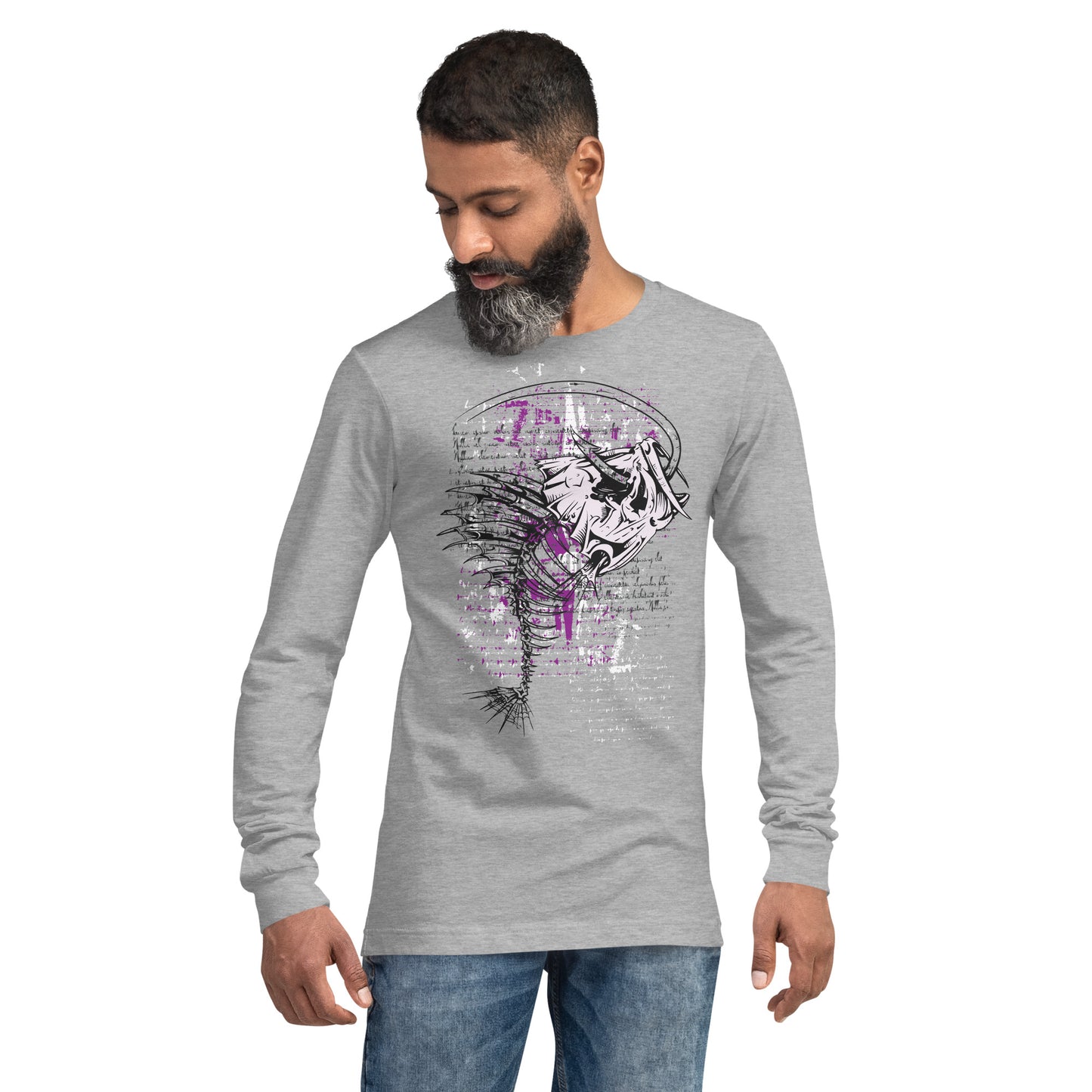 Fish Skeleton with Hook Heavy Grunge Unisex Long Sleeve Tee