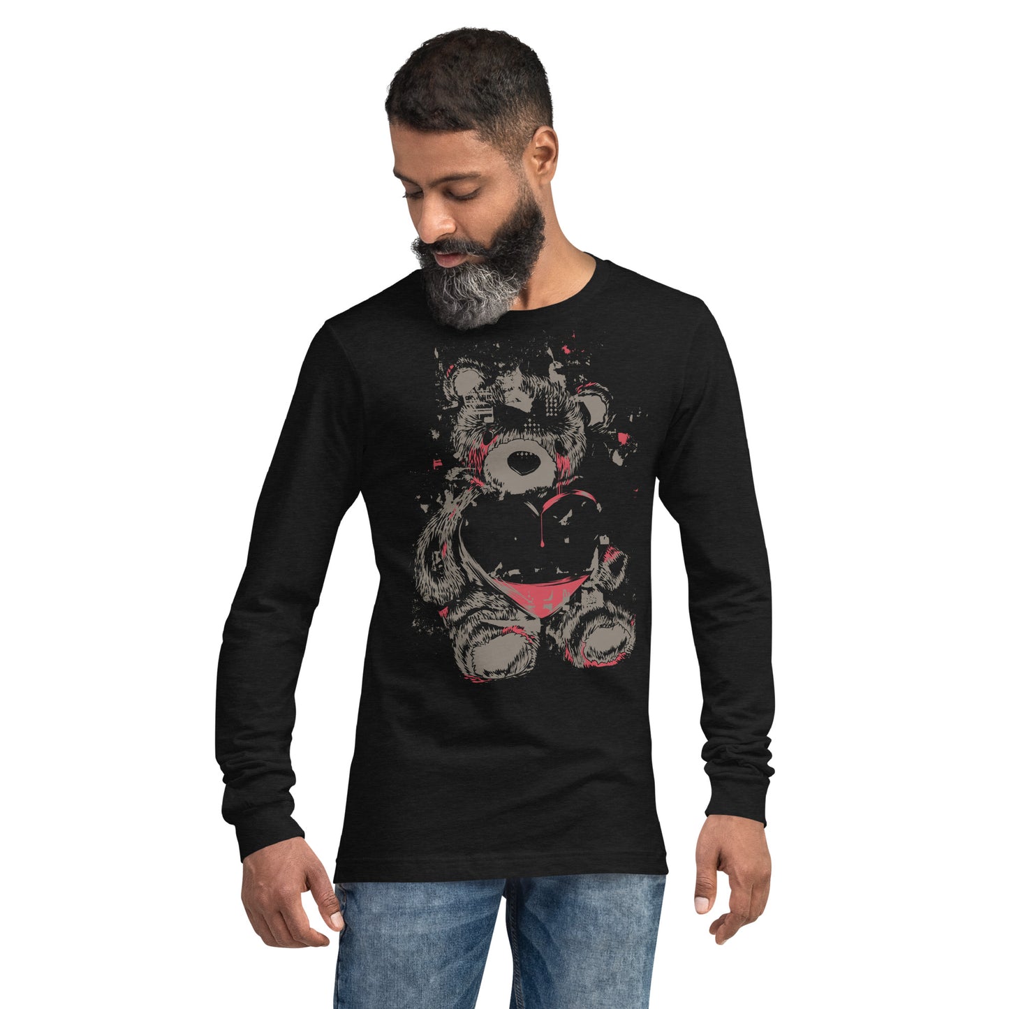 Teddy Bear With Heart Heavy Grunge Unisex Long Sleeve Tee