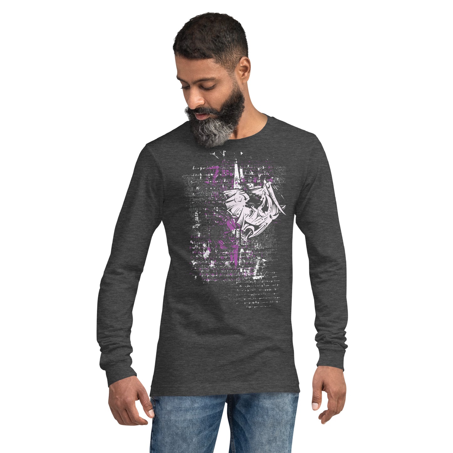 Fish Skeleton with Hook Heavy Grunge Unisex Long Sleeve Tee