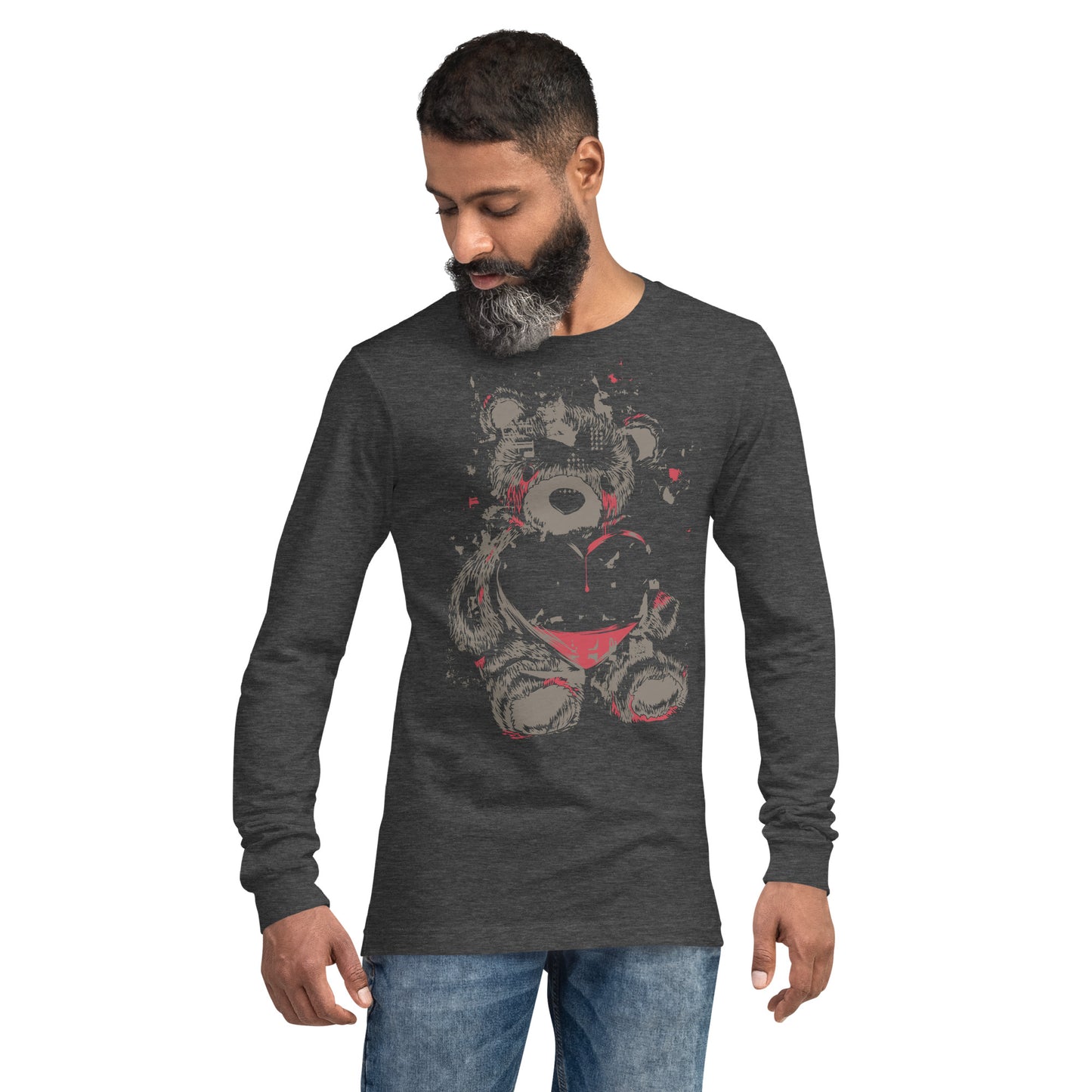 Teddy Bear With Heart Heavy Grunge Unisex Long Sleeve Tee