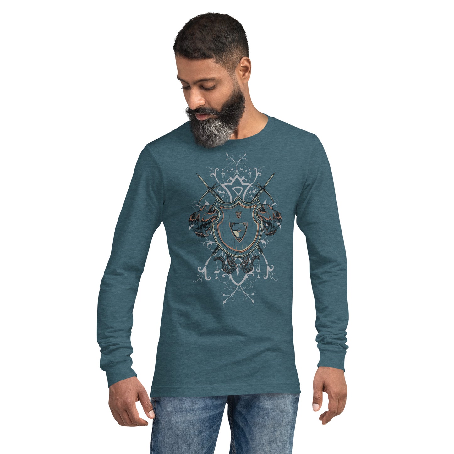 Shield With Skulls Heavy Grunge Unisex Long Sleeve Tee