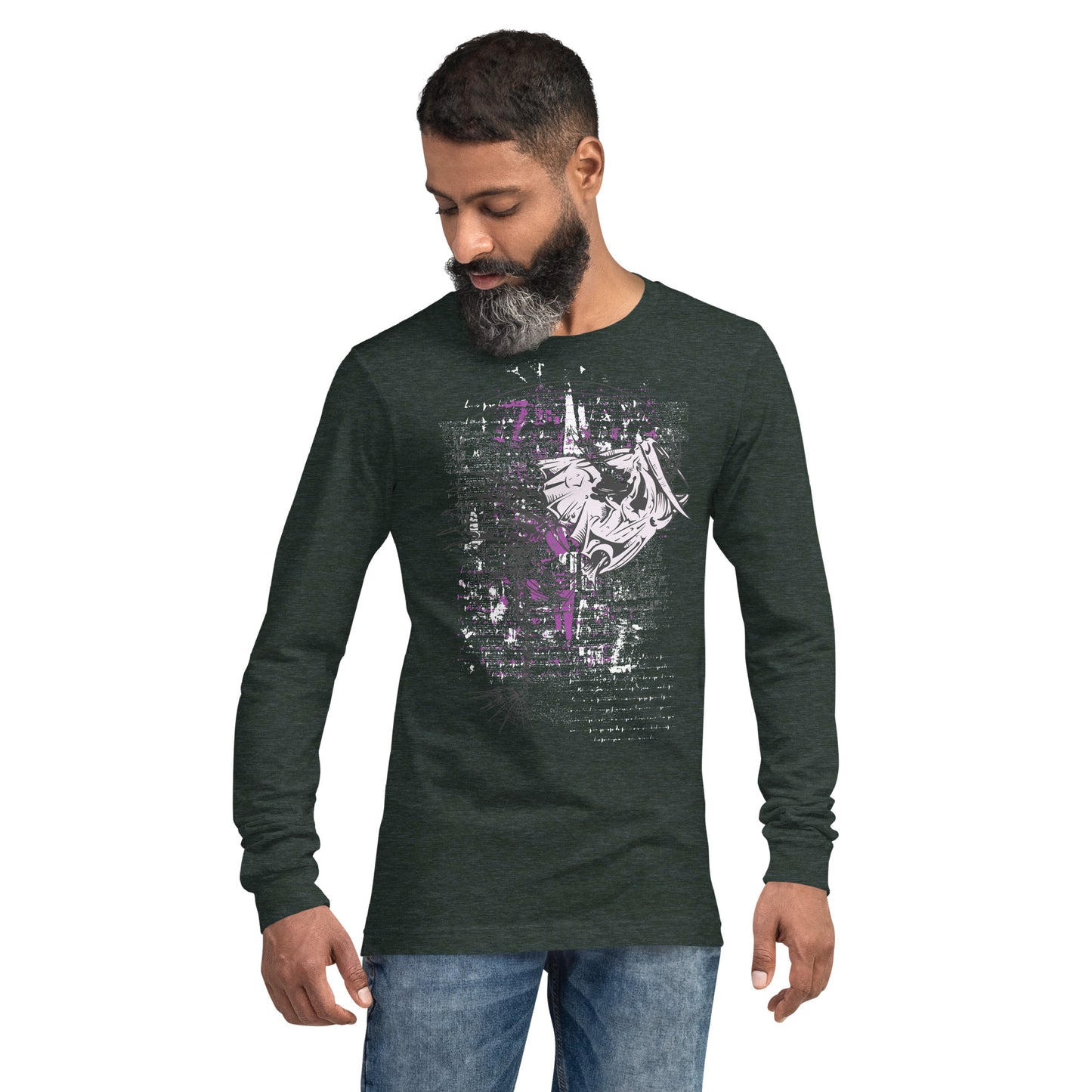 Fish Skeleton with Hook Heavy Grunge Unisex Long Sleeve Tee