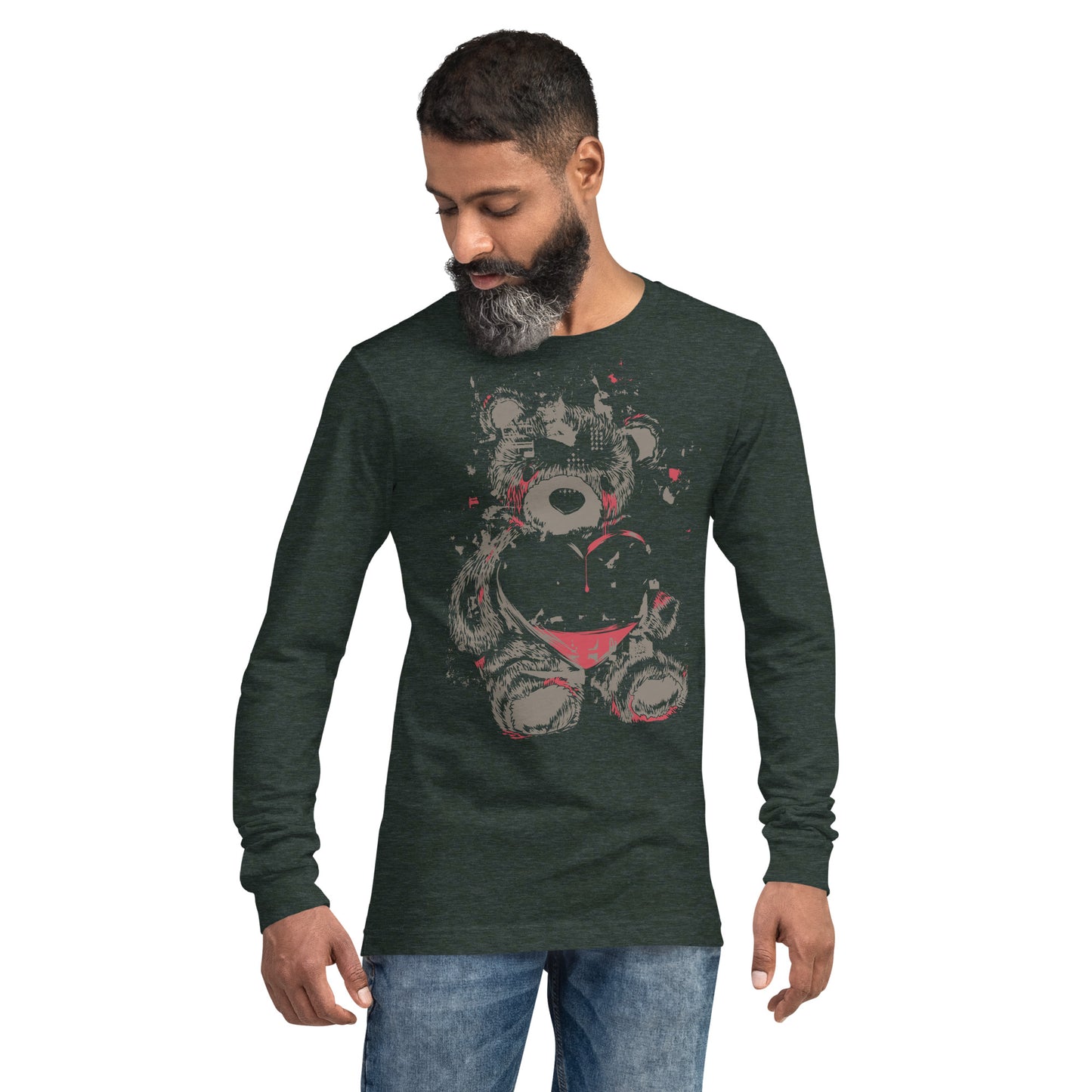 Teddy Bear With Heart Heavy Grunge Unisex Long Sleeve Tee