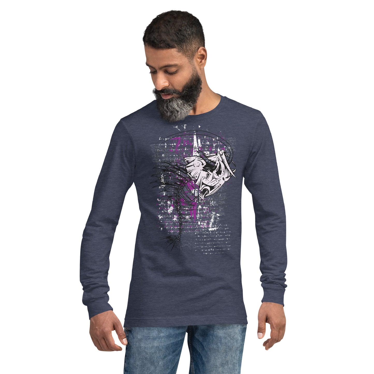 Fish Skeleton with Hook Heavy Grunge Unisex Long Sleeve Tee