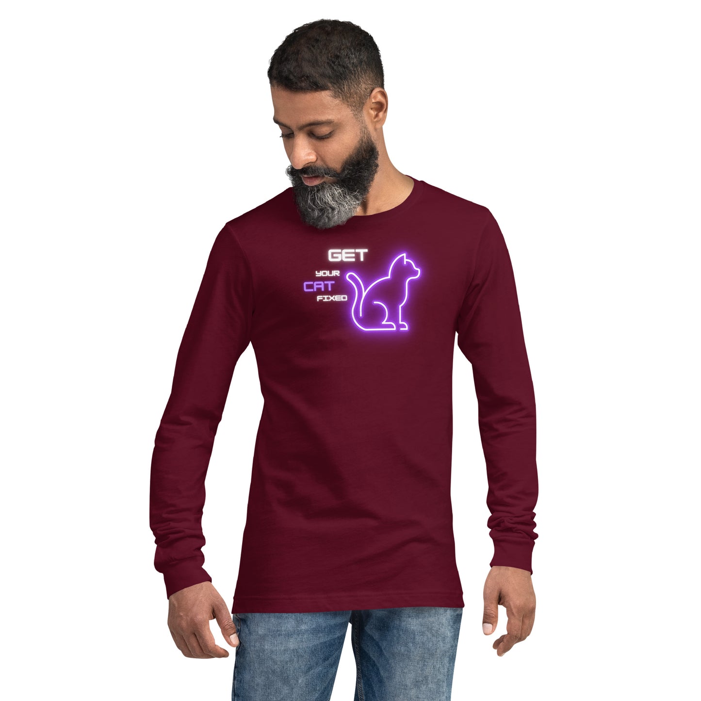 Get Your Cat Fixed (Purple Neon) Unisex Long Sleeve Tee