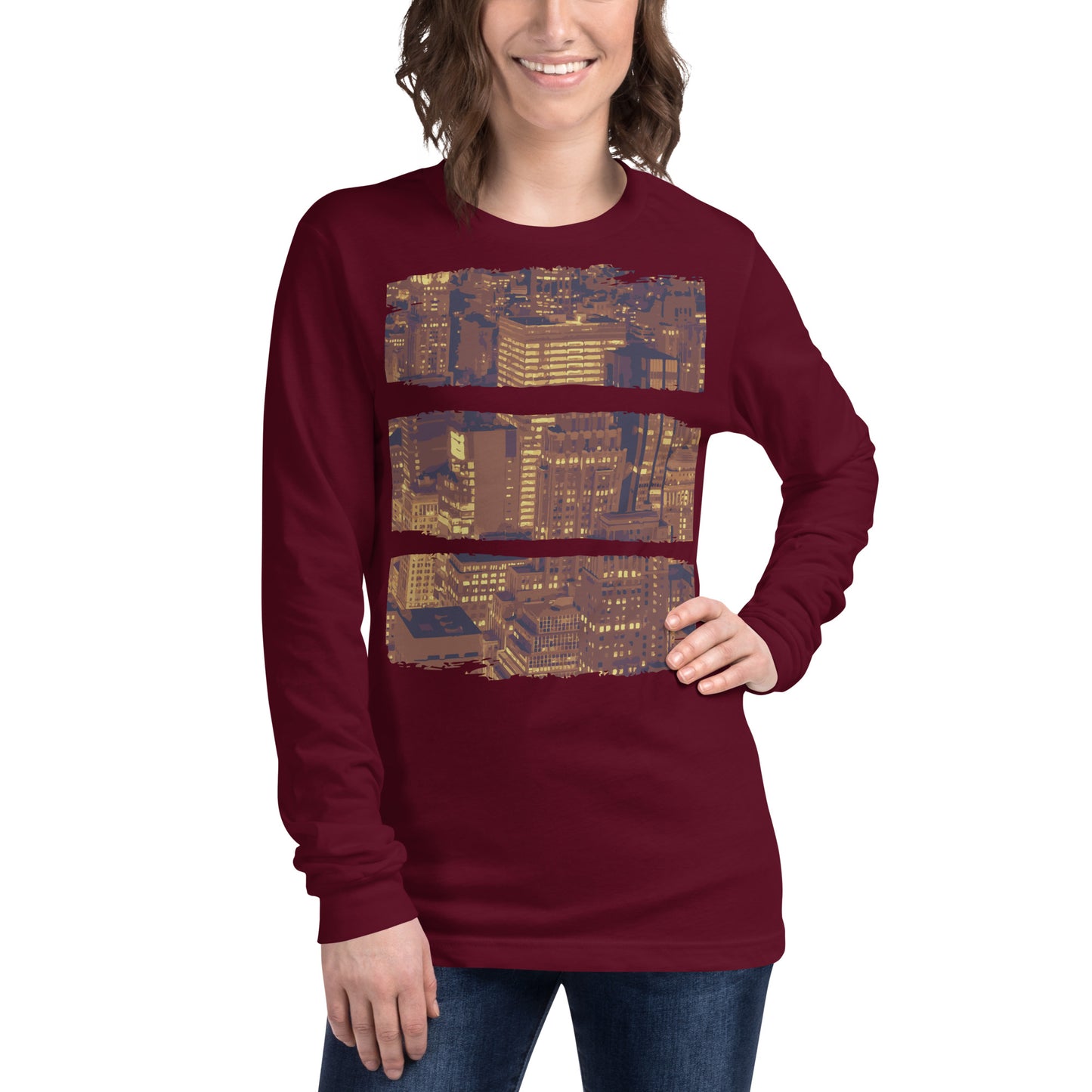 Layered City Lights Grunge Unisex Long Sleeve Tee