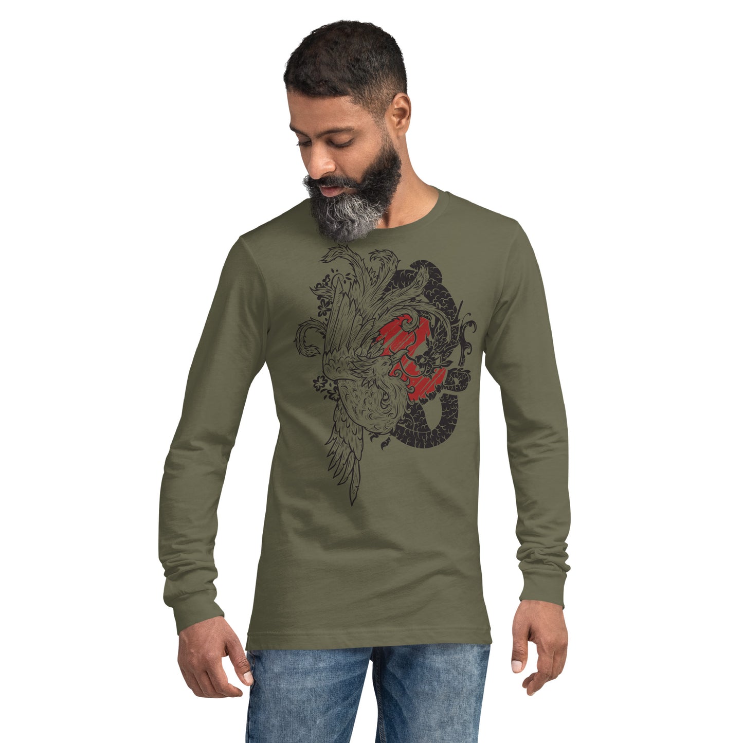 Dragon & Bird Heavy Grunge Unisex Long Sleeve Tee