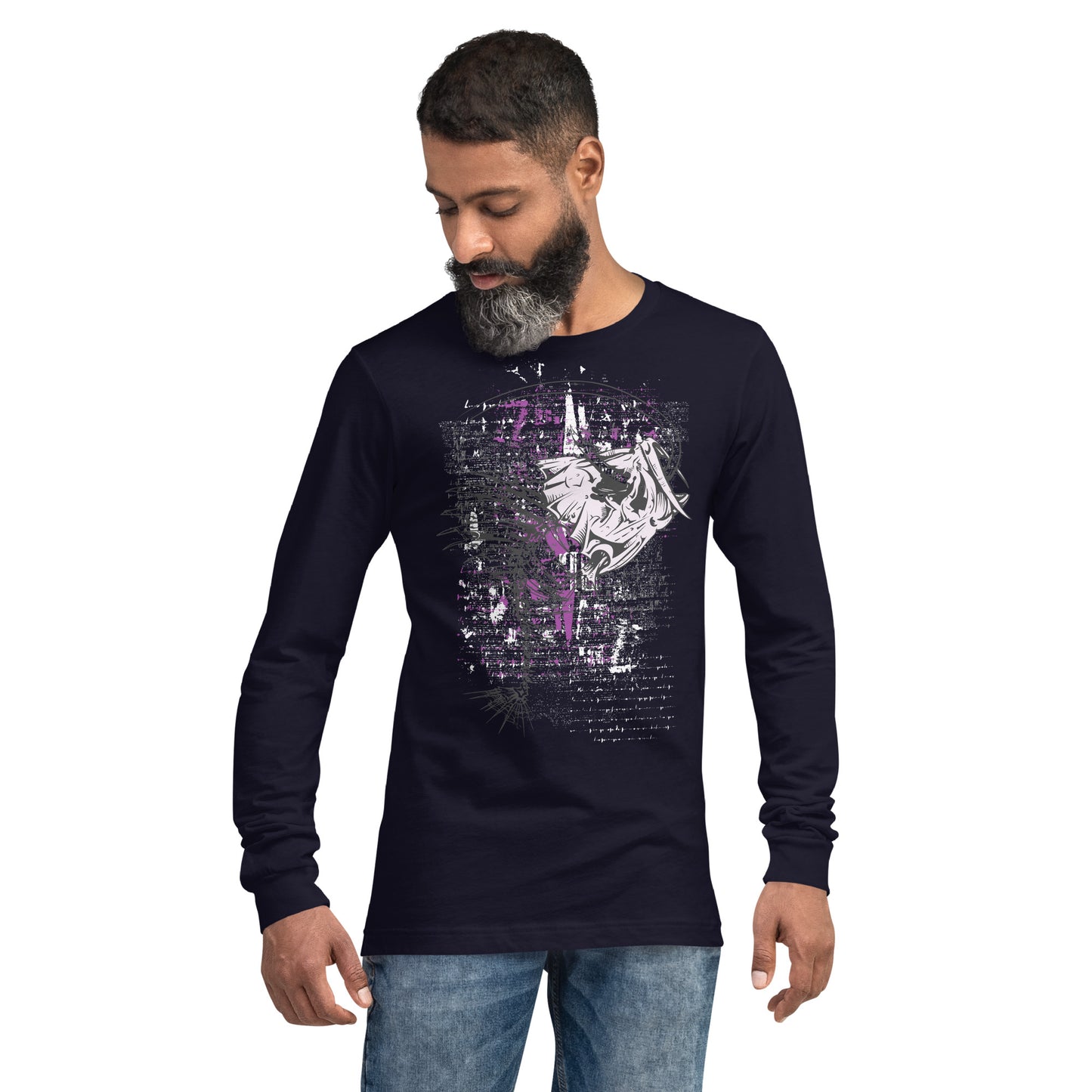 Fish Skeleton with Hook Heavy Grunge Unisex Long Sleeve Tee