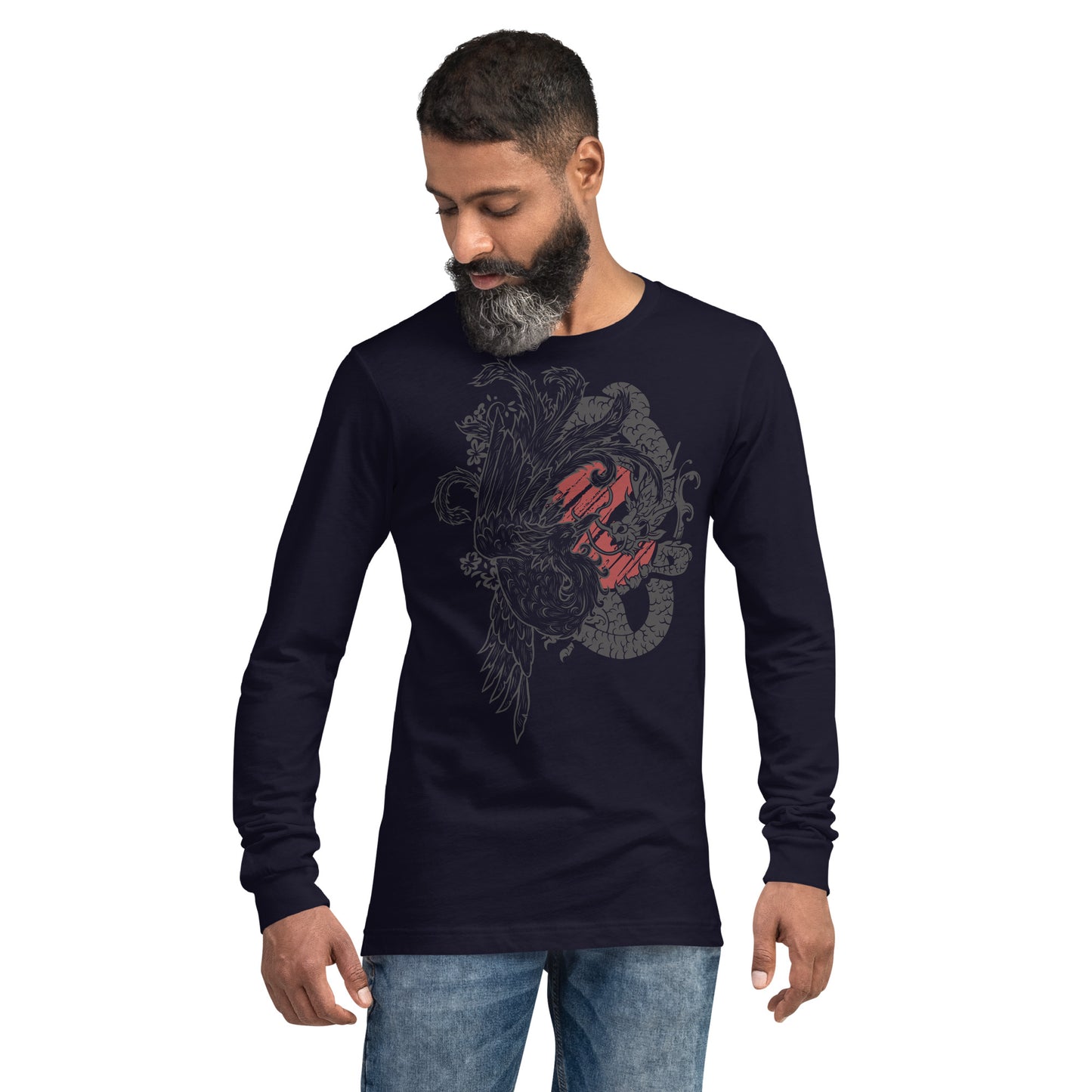 Dragon & Bird Heavy Grunge Unisex Long Sleeve Tee