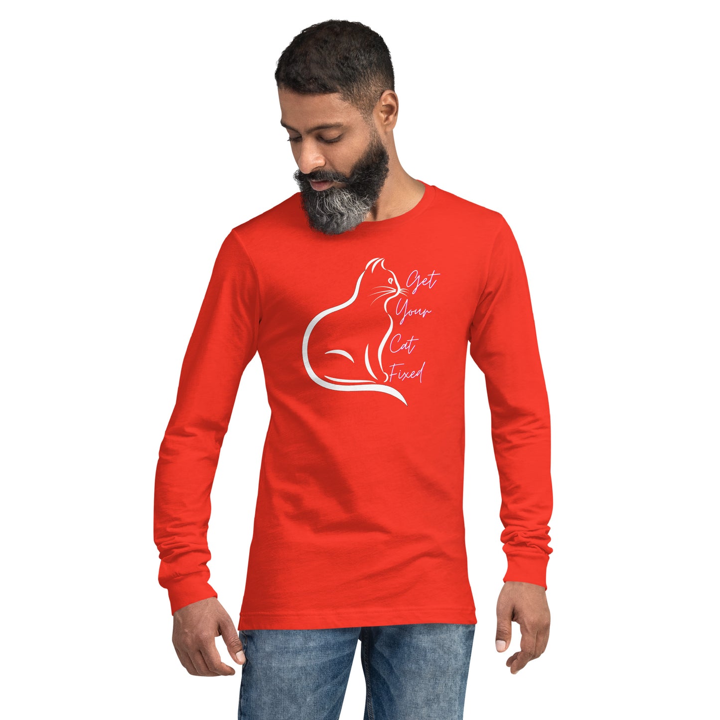 Get Your Cat Fixed (White Cat)  Unisex Long Sleeve Tee