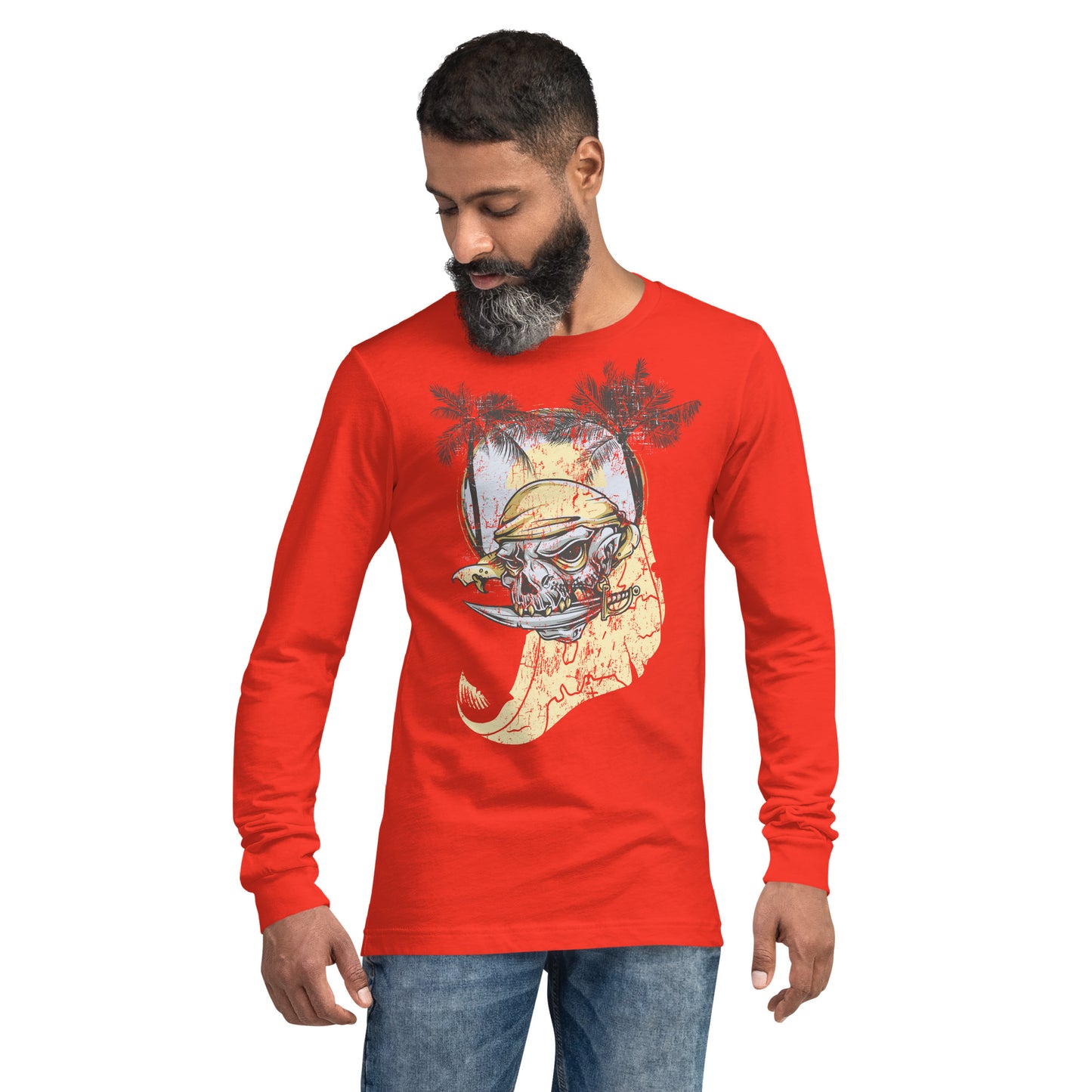 Skulled Pirate on An Island Heavy Grunge Unisex Long Sleeve Tee