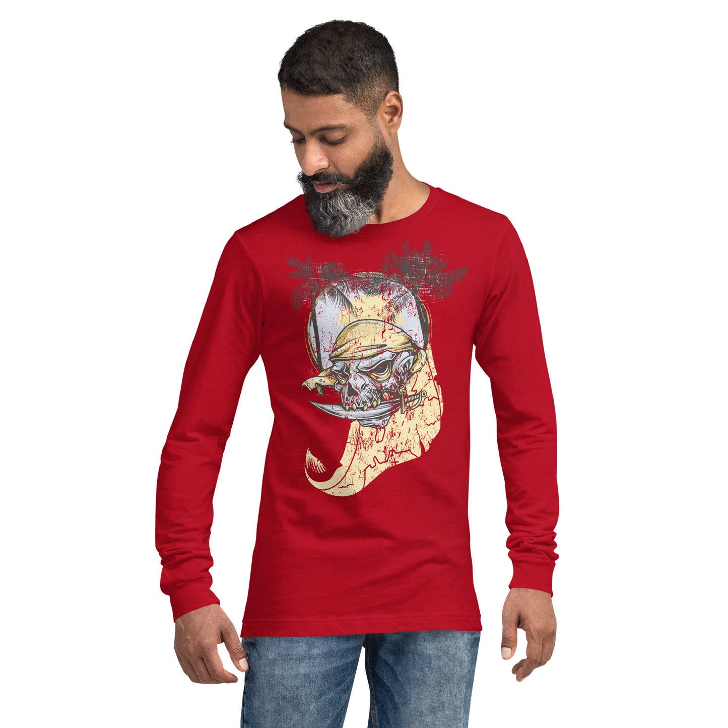 Skulled Pirate on An Island Heavy Grunge Unisex Long Sleeve Tee