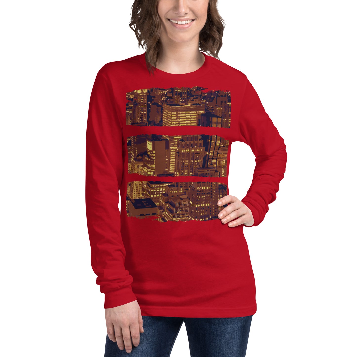 Layered City Lights Grunge Unisex Long Sleeve Tee