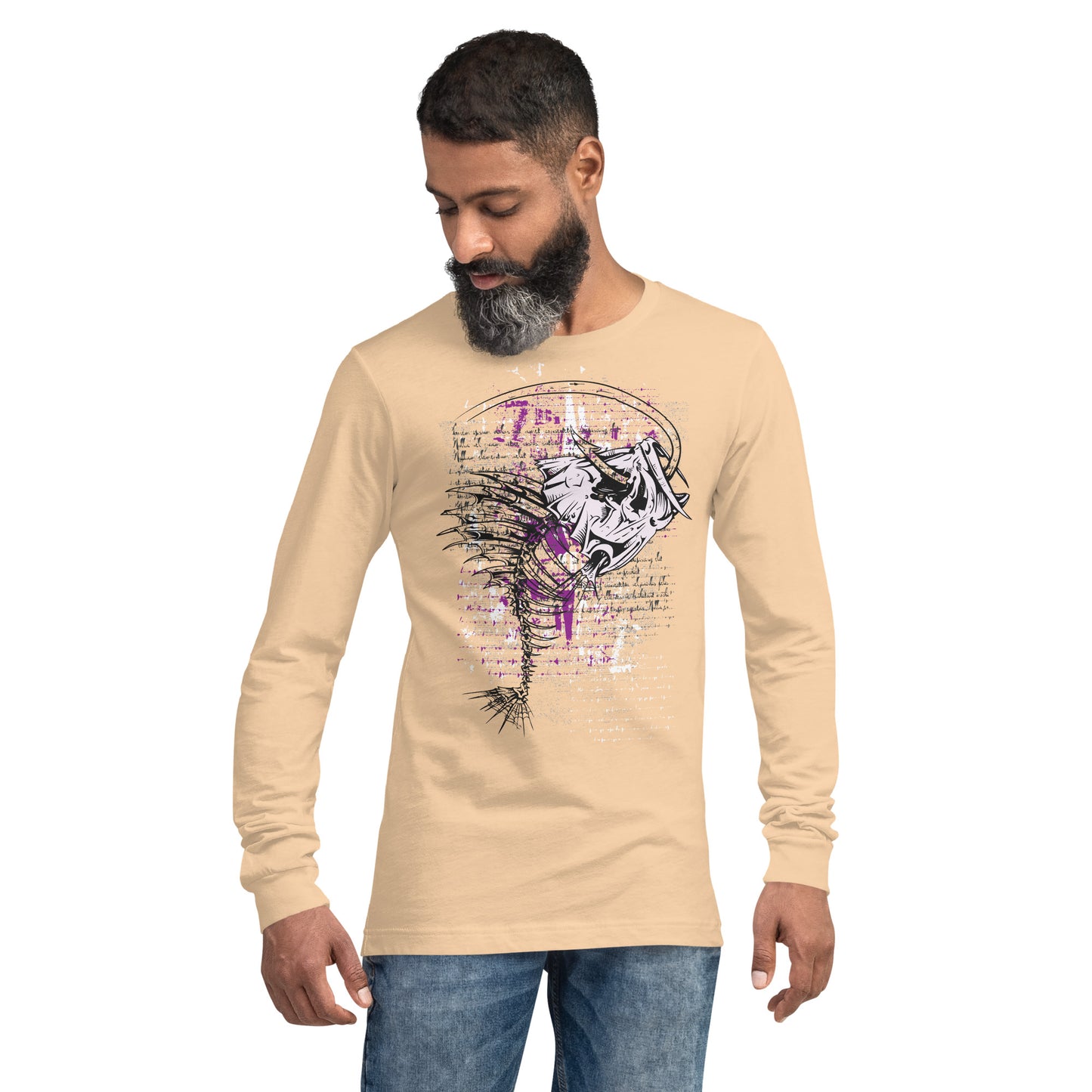 Fish Skeleton with Hook Heavy Grunge Unisex Long Sleeve Tee