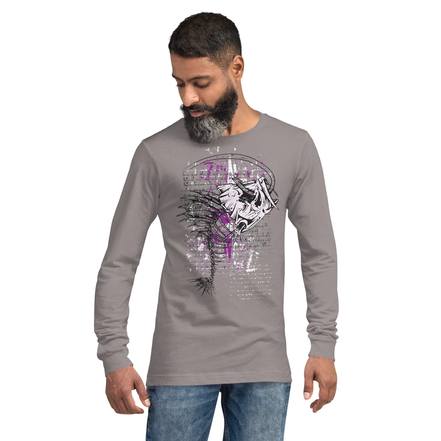 Fish Skeleton with Hook Heavy Grunge Unisex Long Sleeve Tee