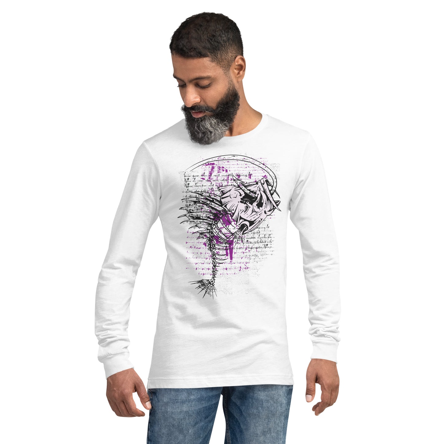 Fish Skeleton with Hook Heavy Grunge Unisex Long Sleeve Tee