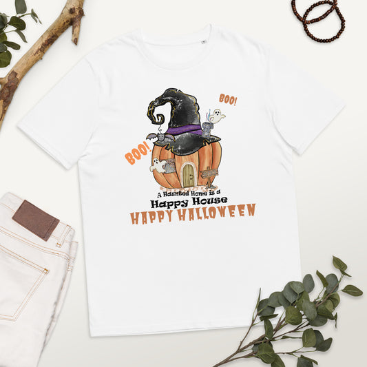 A Haunted House is a Happy House Happy Halloween Unisex organic cotton t-shirt
