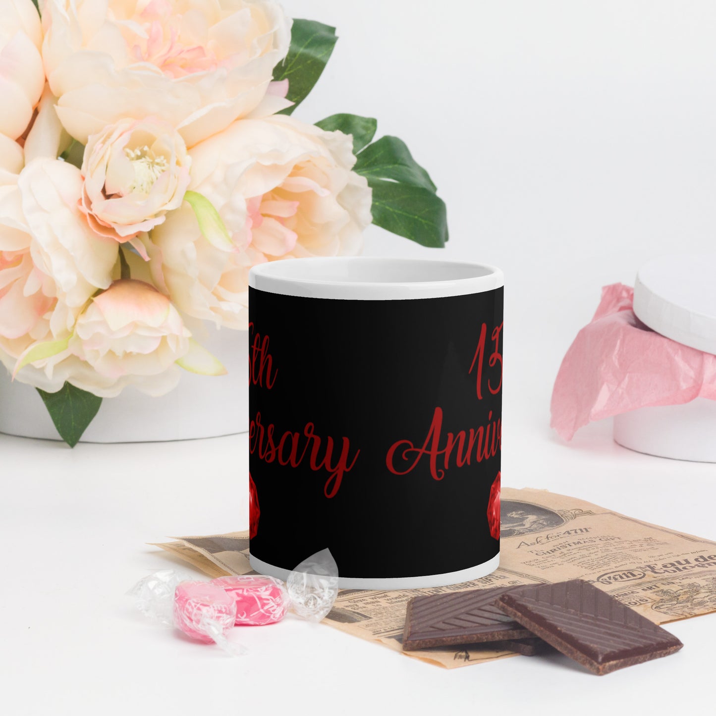 15th Anniversary White glossy mug