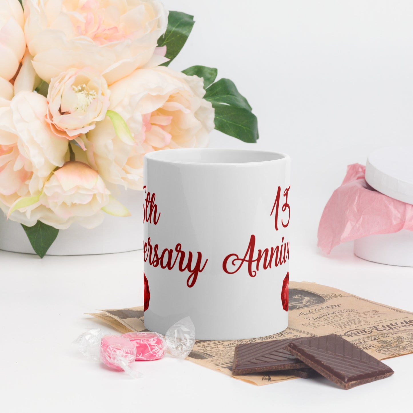 15th Anniversary White glossy mug