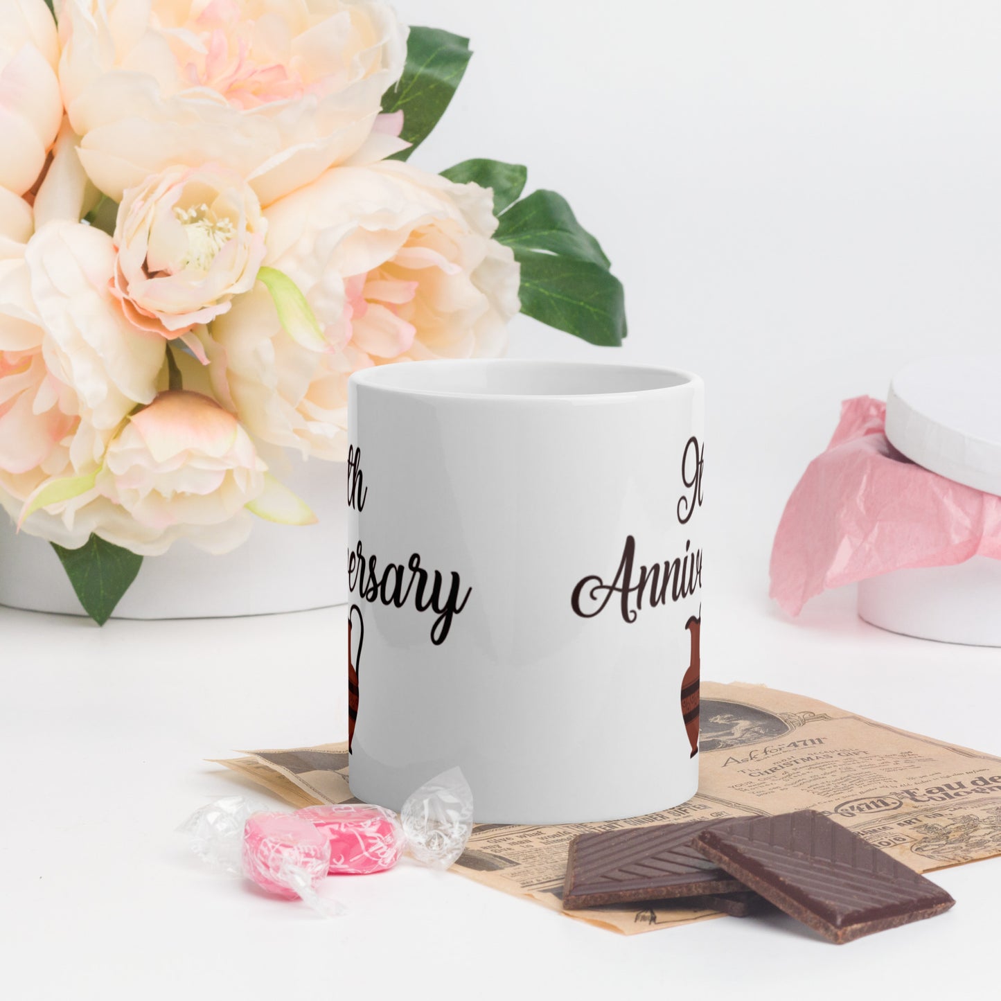 9th Anniversary White glossy mug