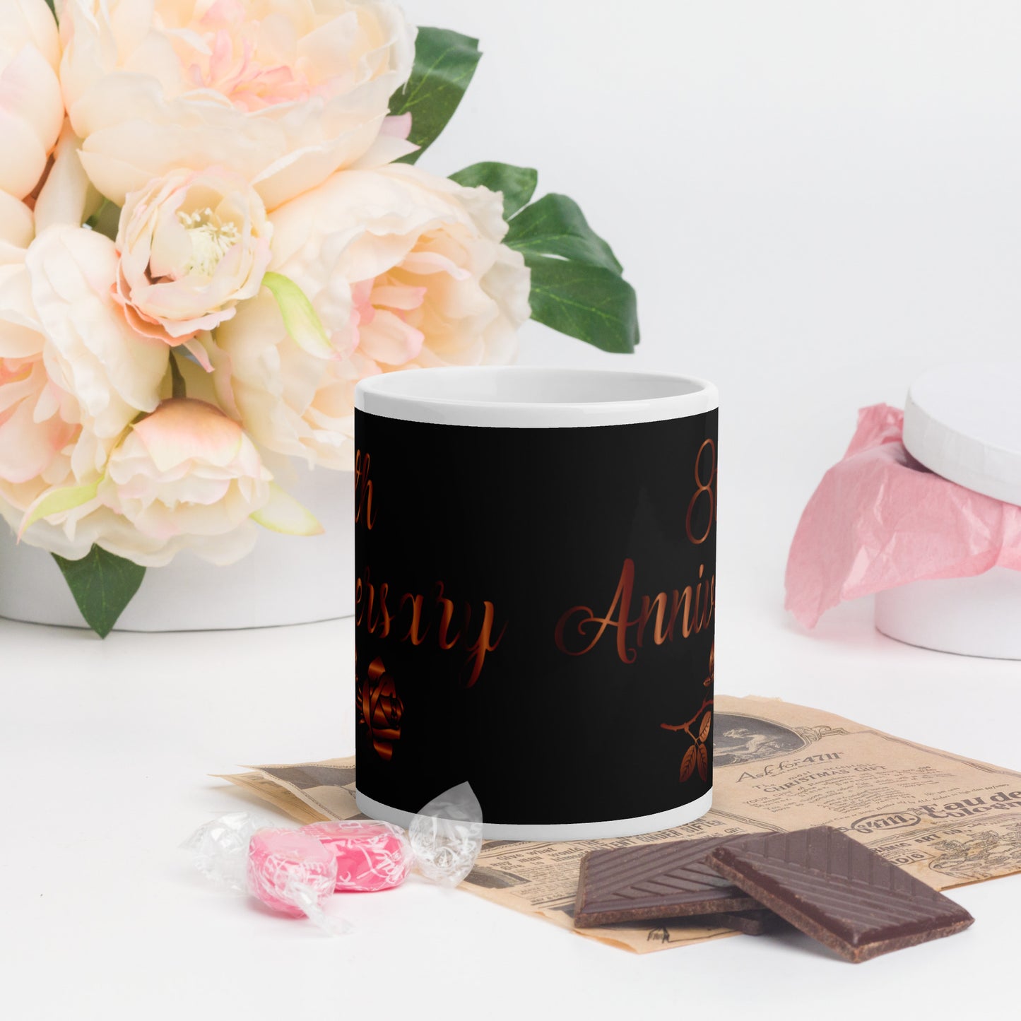 8th Anniversary White glossy mug