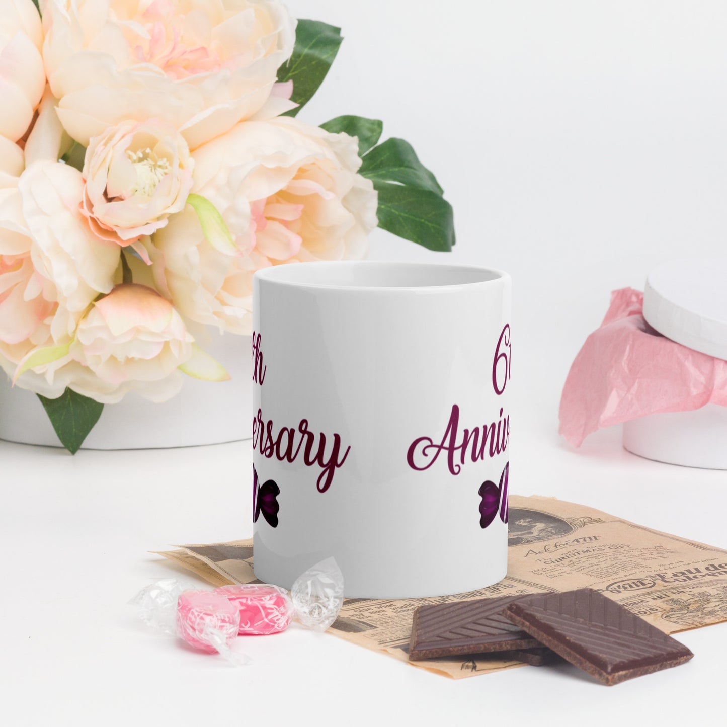 6th Anniversary White glossy mug