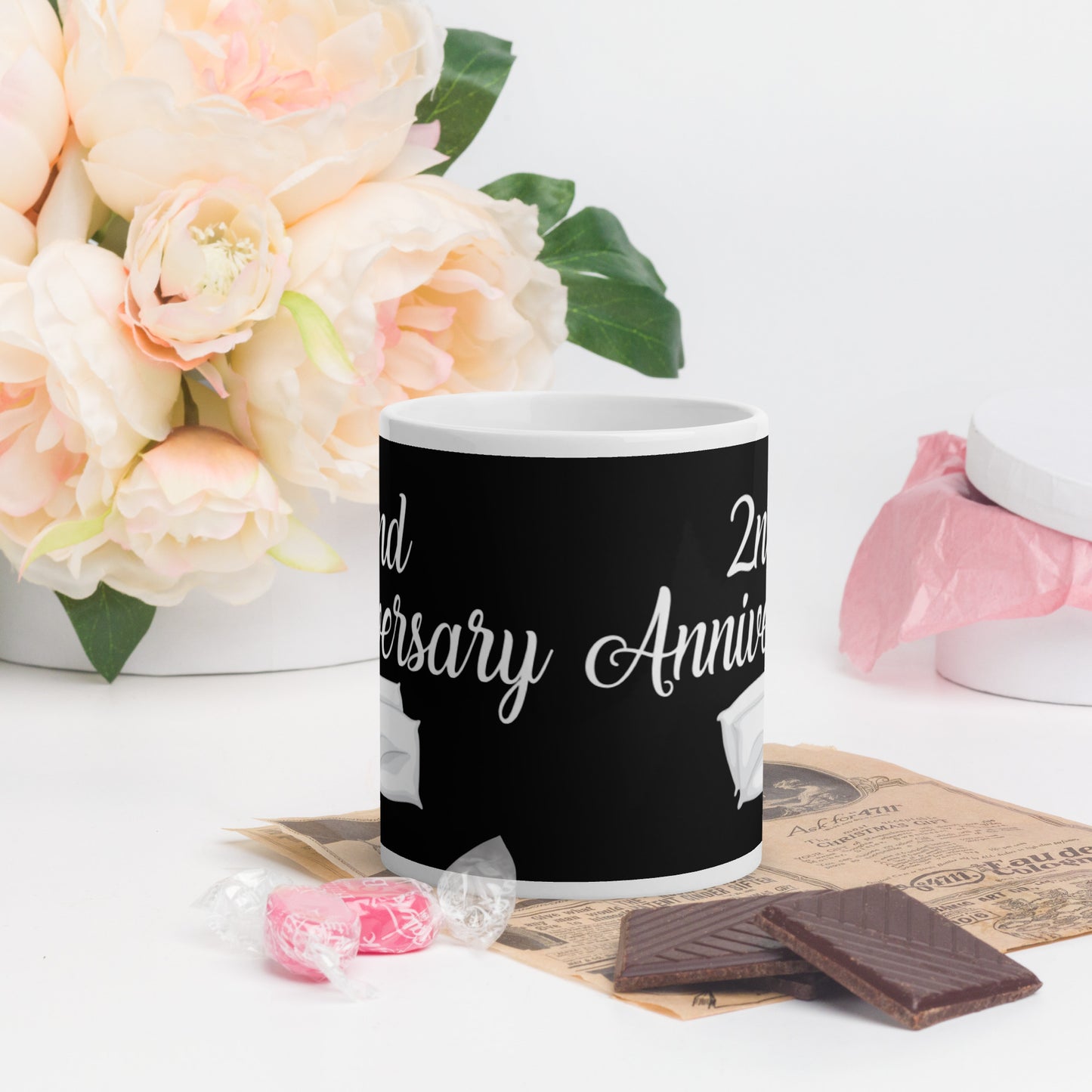 2nd Anniversary White glossy mug