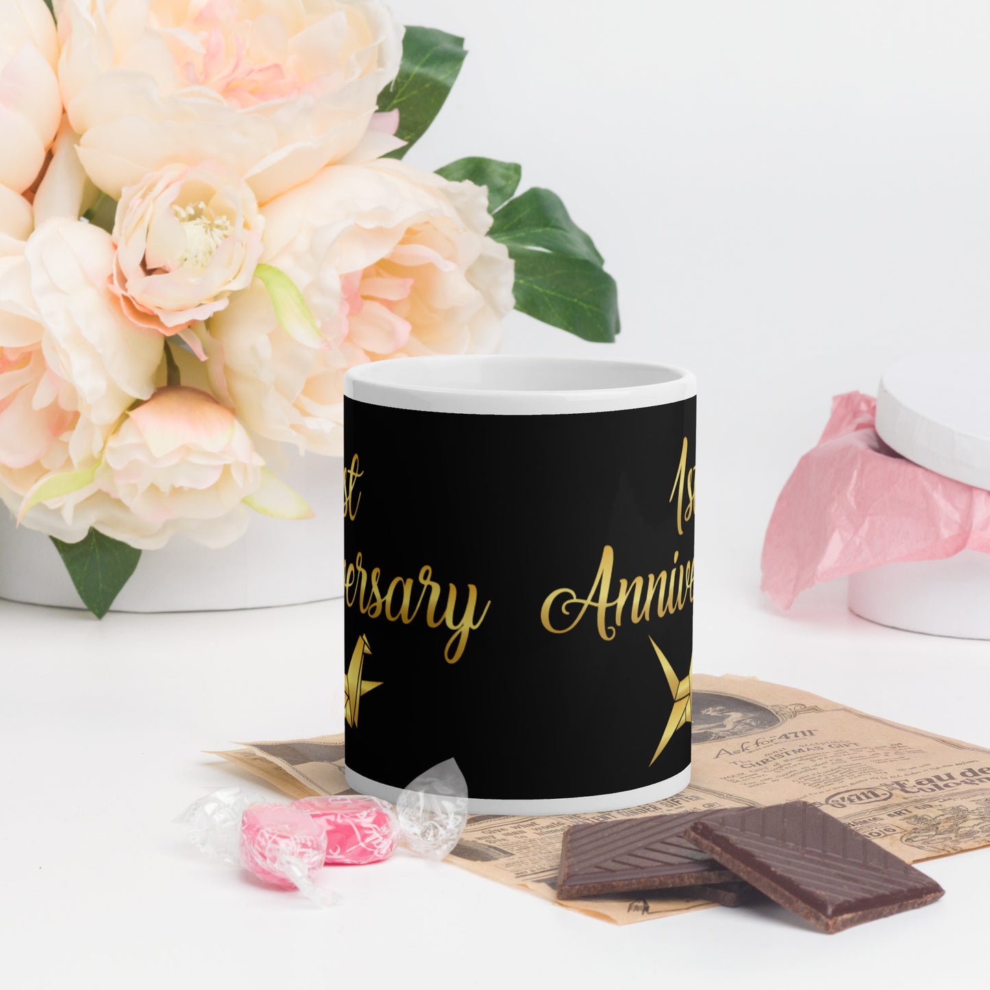 1st Anniversary White glossy mug