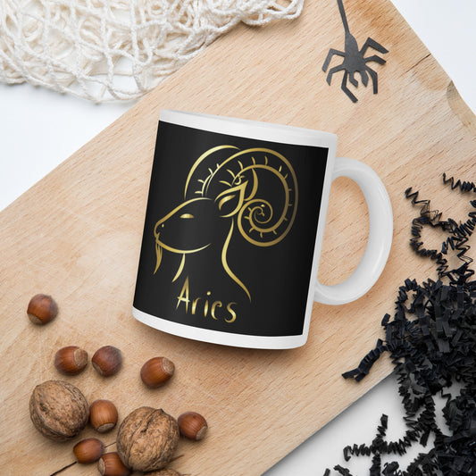 Aries Zodiac Sign White glossy mug