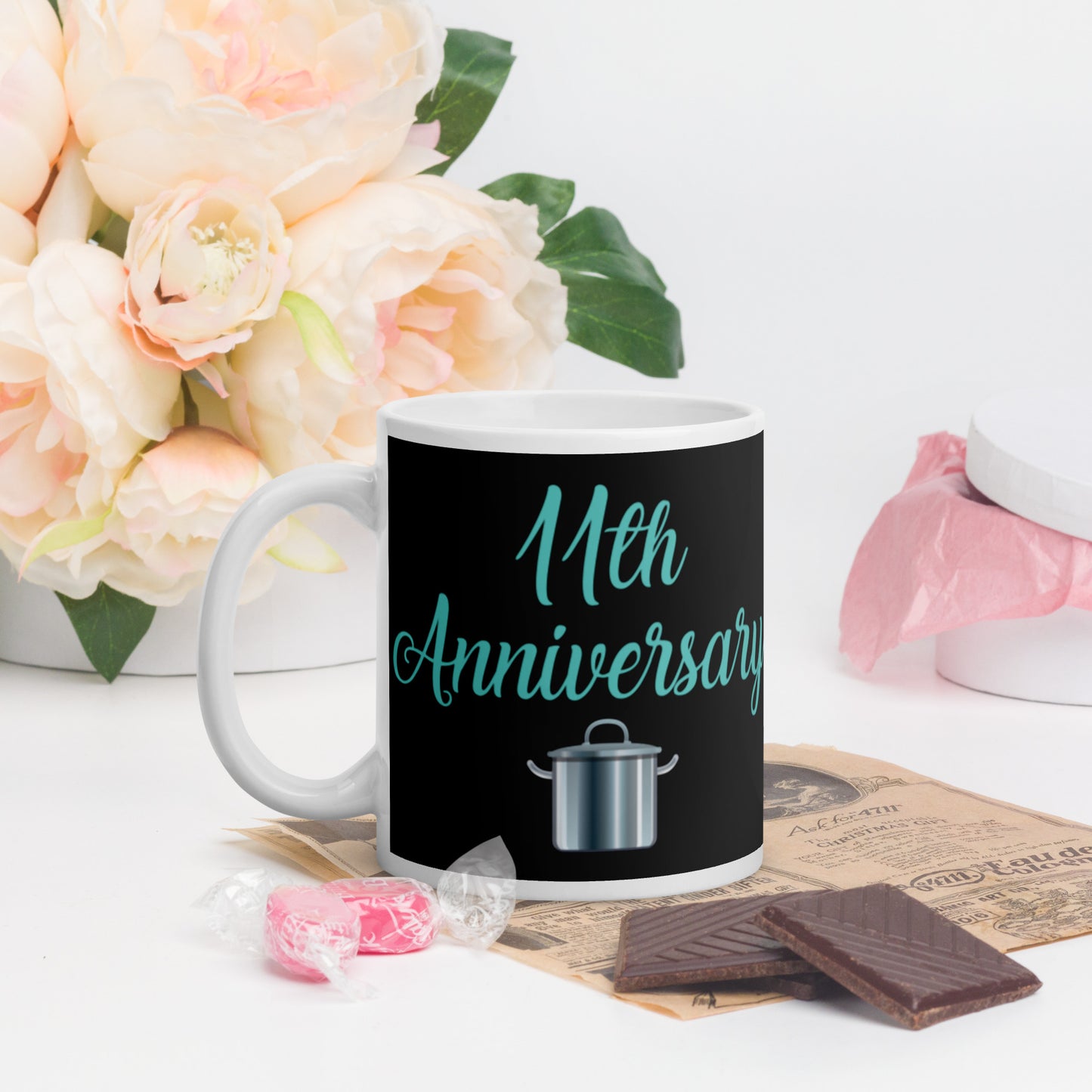 11th Anniversary White glossy mug