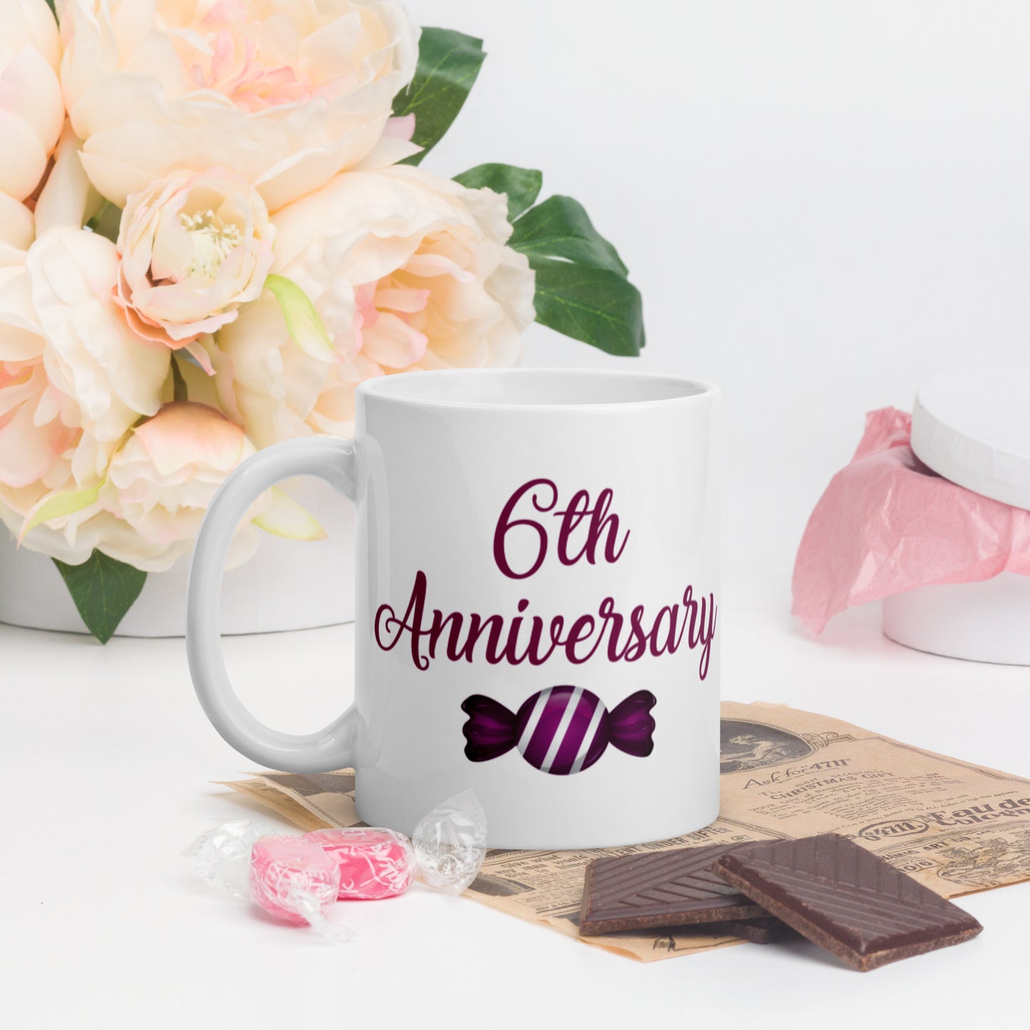 6th Anniversary White glossy mug