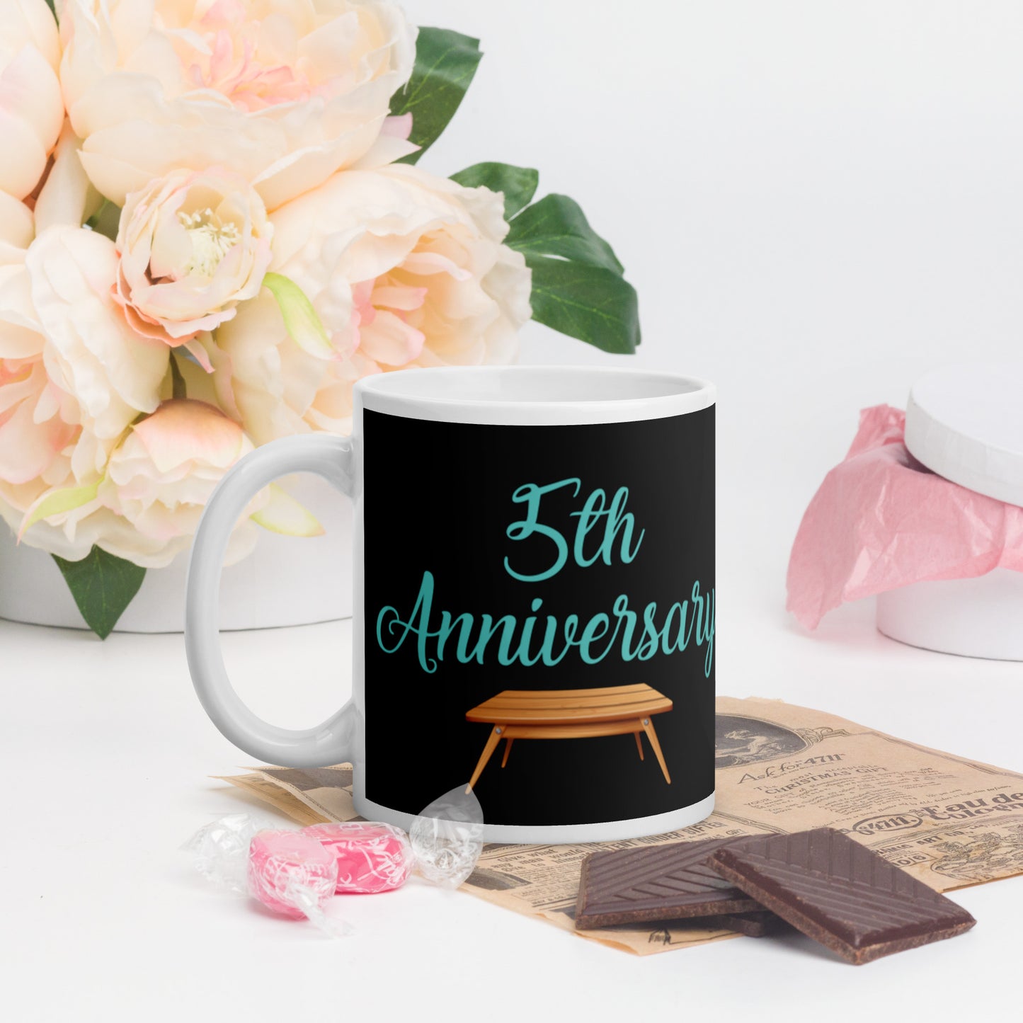 5th Anniversary White glossy mug