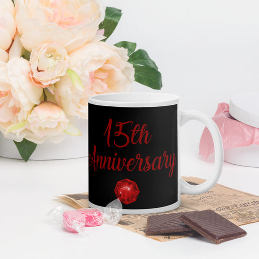 15th Anniversary White glossy mug