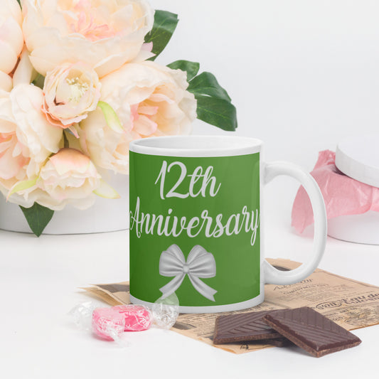 12th Anniversary White glossy mug