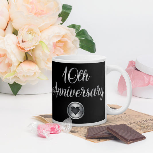 10th Anniverdary White glossy mug