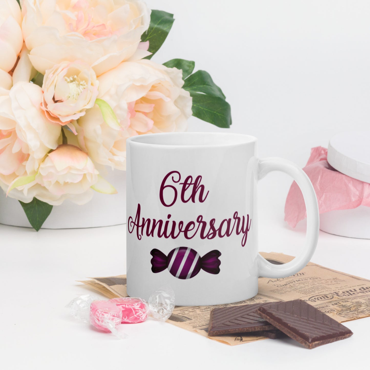 6th Anniversary White glossy mug