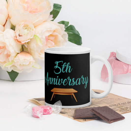 5th Anniversary White glossy mug