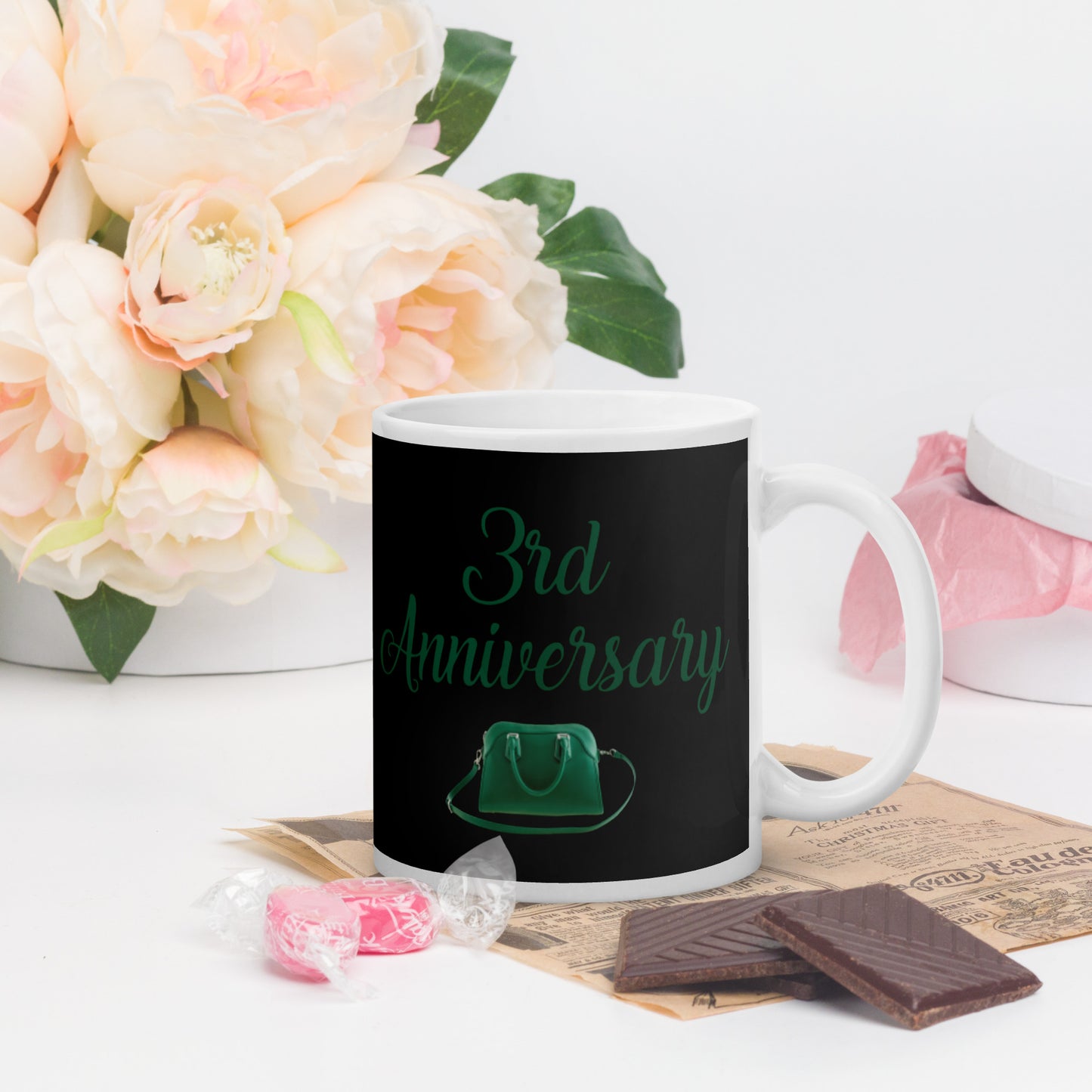 3rd Anniversary White glossy mug