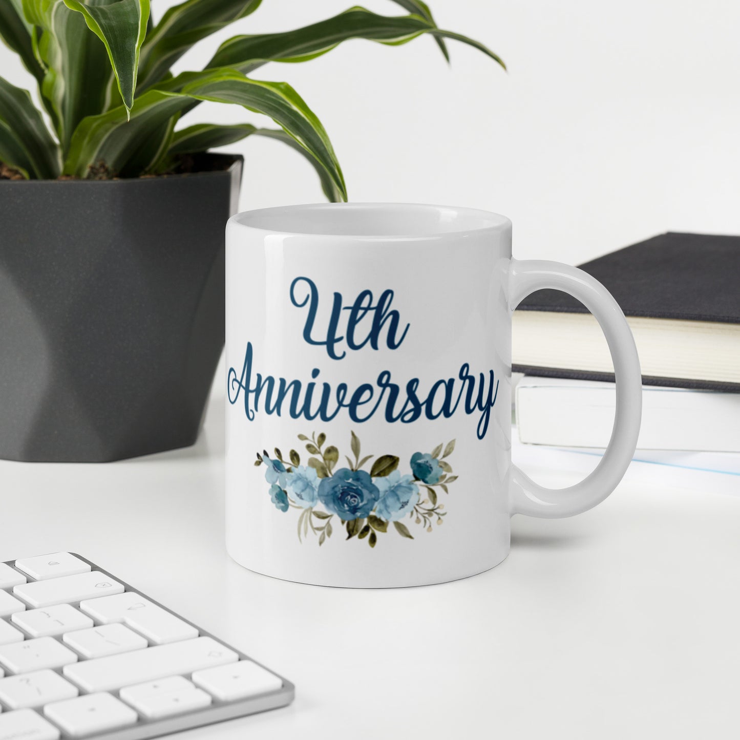 4th Anniversary White glossy mug