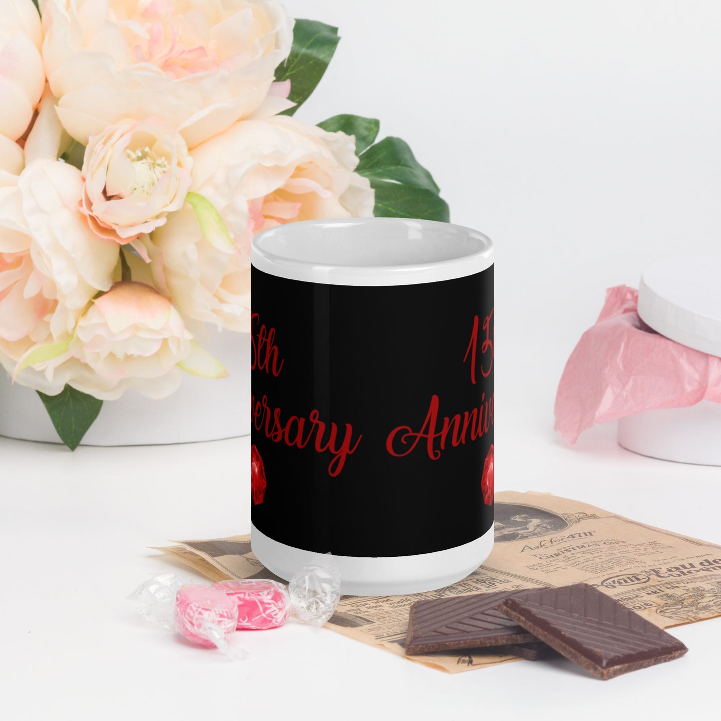 15th Anniversary White glossy mug