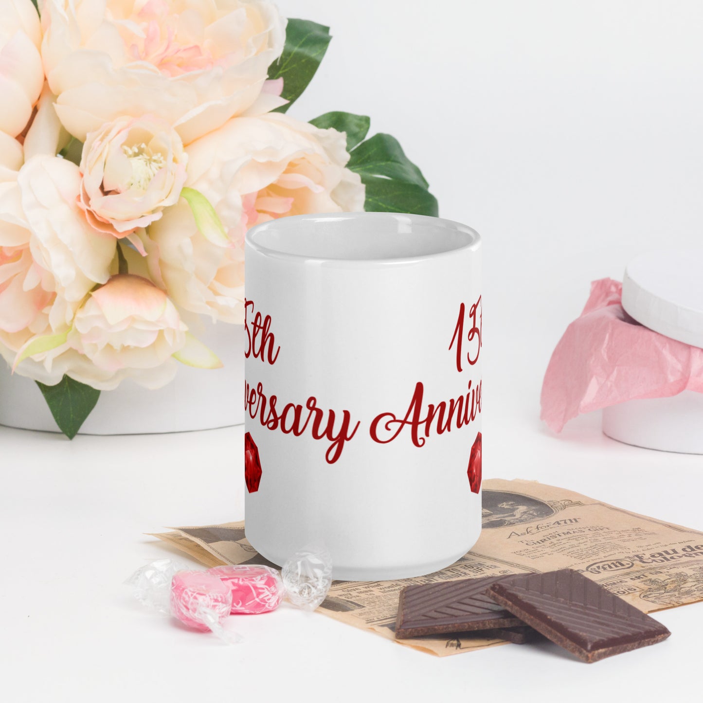 15th Anniversary White glossy mug