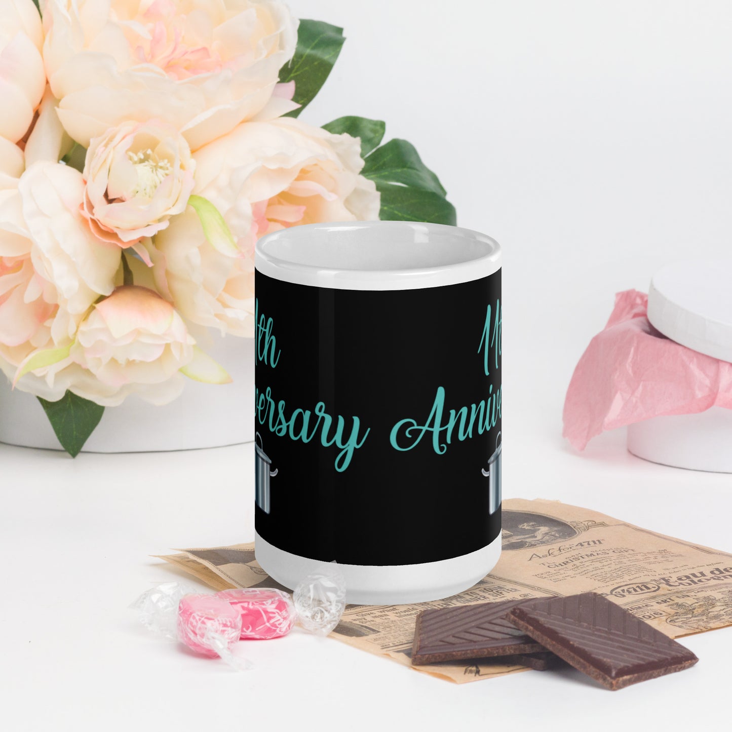 11th Anniversary White glossy mug