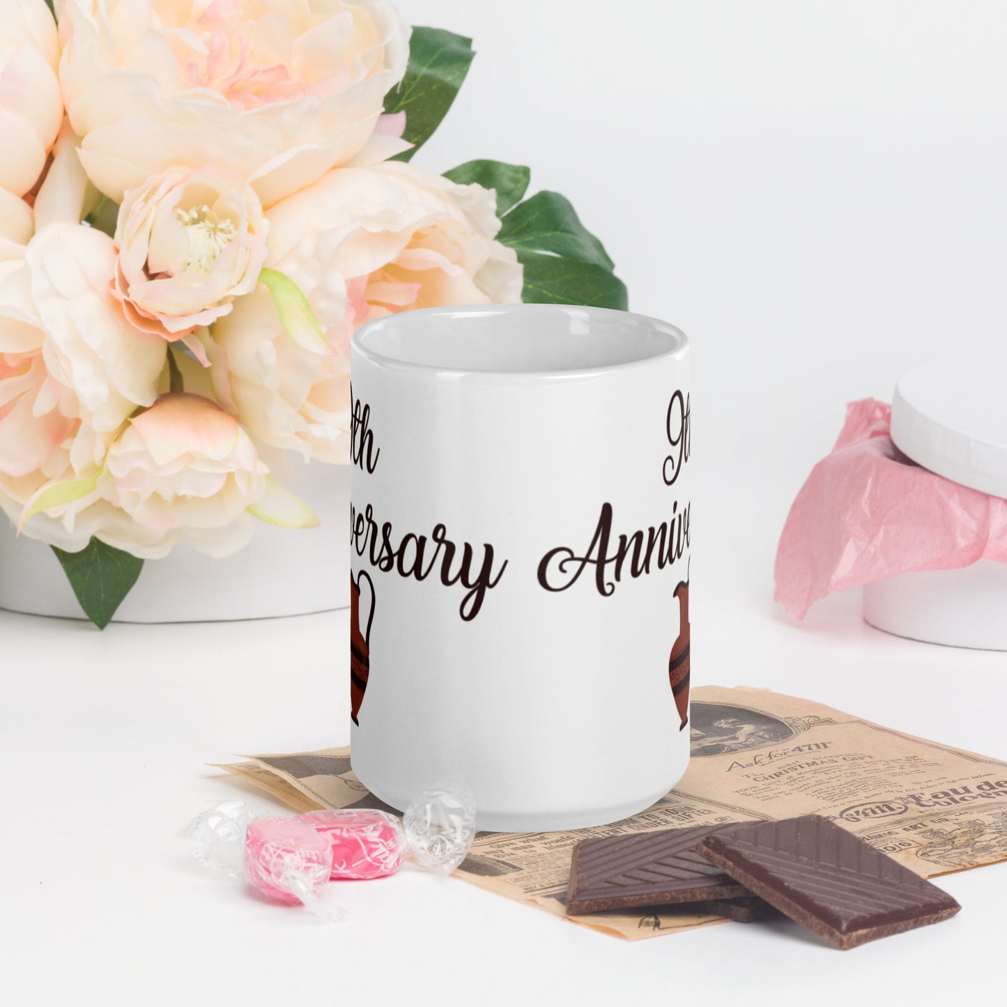 9th Anniversary White glossy mug